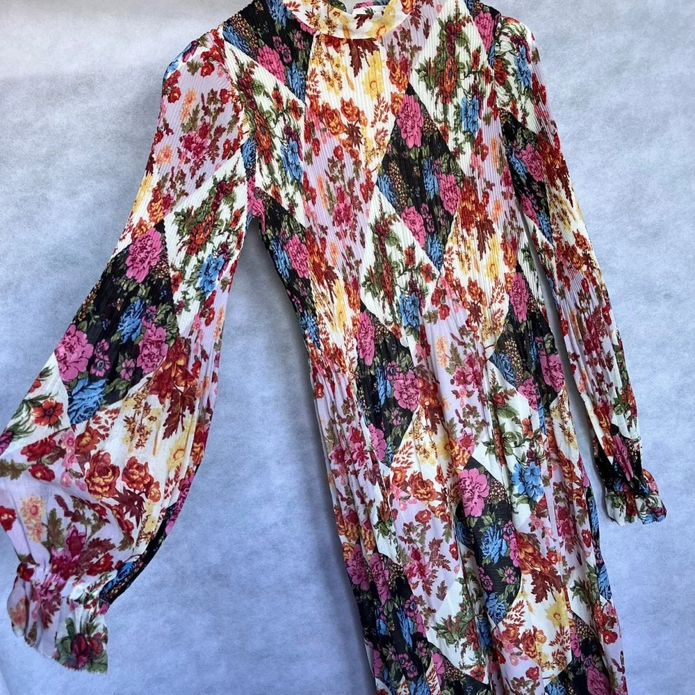 Anthropologie Maeve Shara Polished Pleats, Floral, Midi Dress XS - Picture 7 of 16